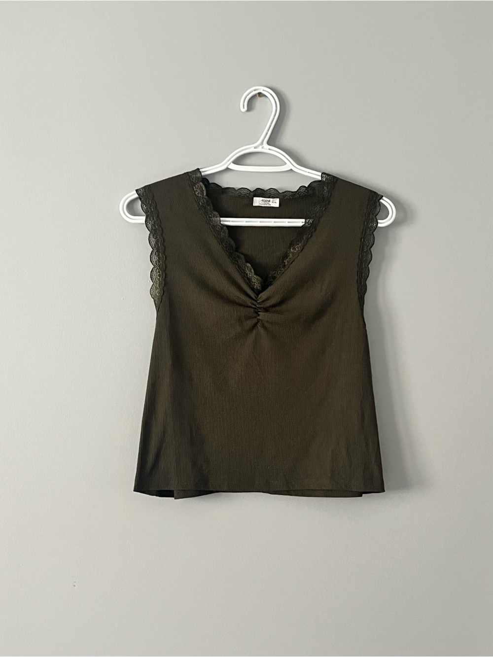 ARDENE Olive Lace-Trim V-Neck Sleeveless Tank Top